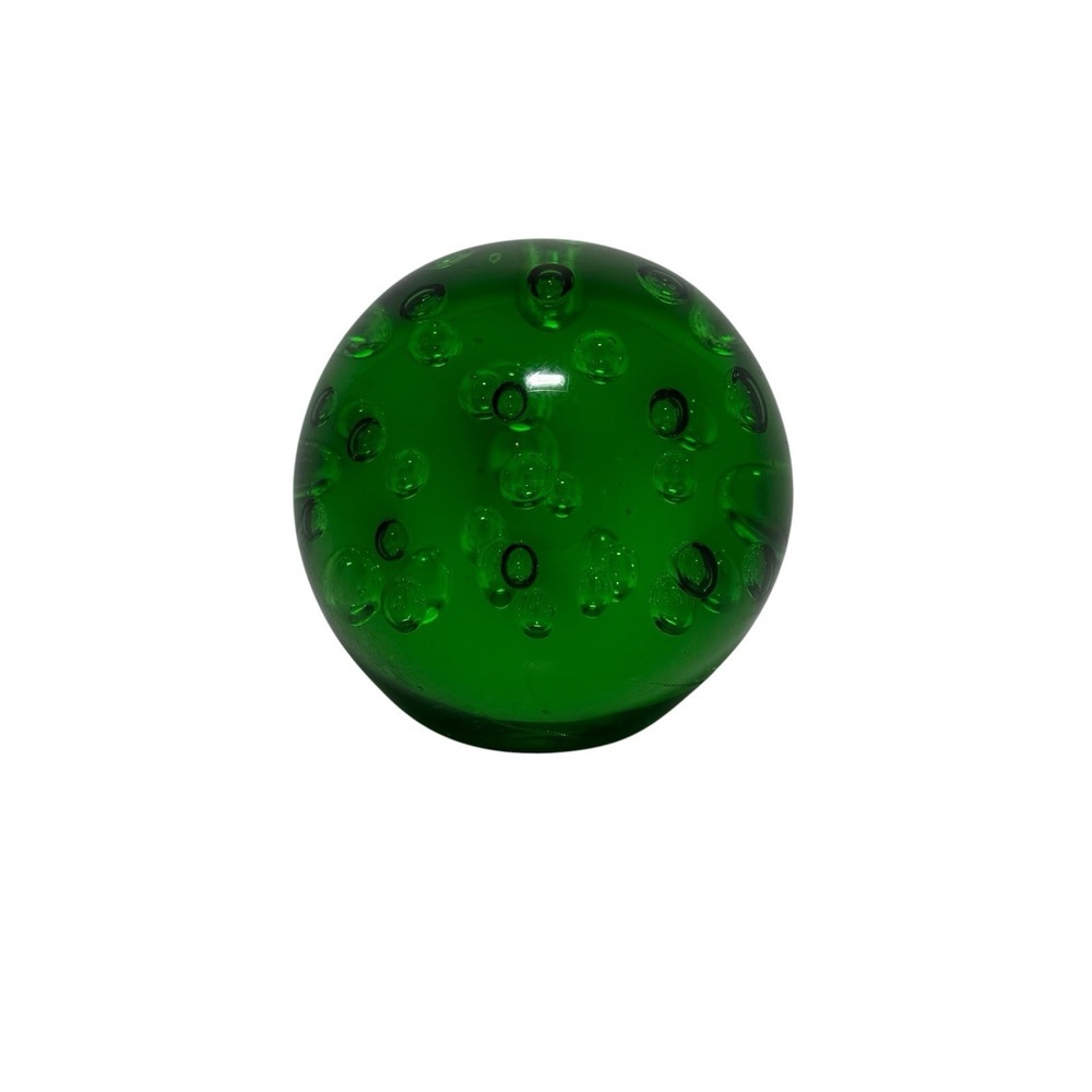 VTG Large Heavy Clear Green Art Glass Paperweight‎ W/ Bubbles No Chips 3.5"